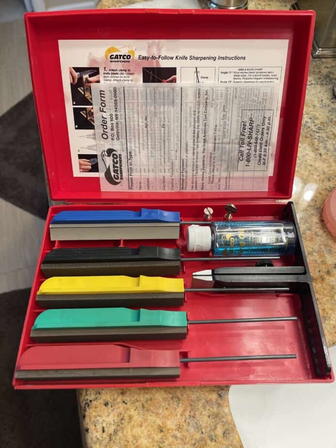 Lansky style knife sharpening system made by Gatco.