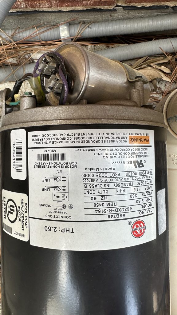 The Swimming Pool Pump Stopped Working due to a failed start capacitor at the rear of the pump motor on my Whisperflo filter pump.