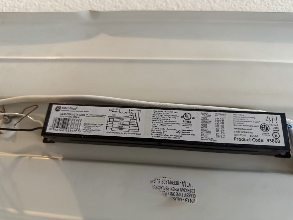 Typical fluorescent fixture ballast